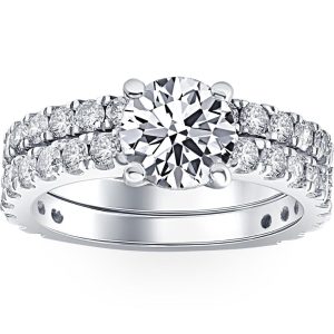 3 1/2ct Diamant Verlobungsring Set 14K Weißgold Lab gewachsen