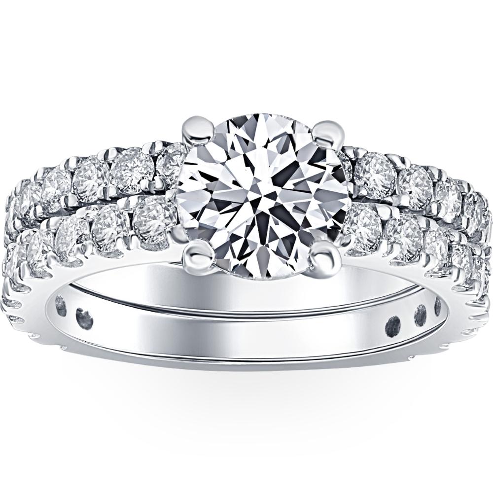 3 1/2ct Diamant Verlobungsring Set 14K Weißgold Lab gewachsen