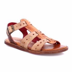 Damen flache Schnallen Sandalen in Sue Café Latte rustikal 7833388613692