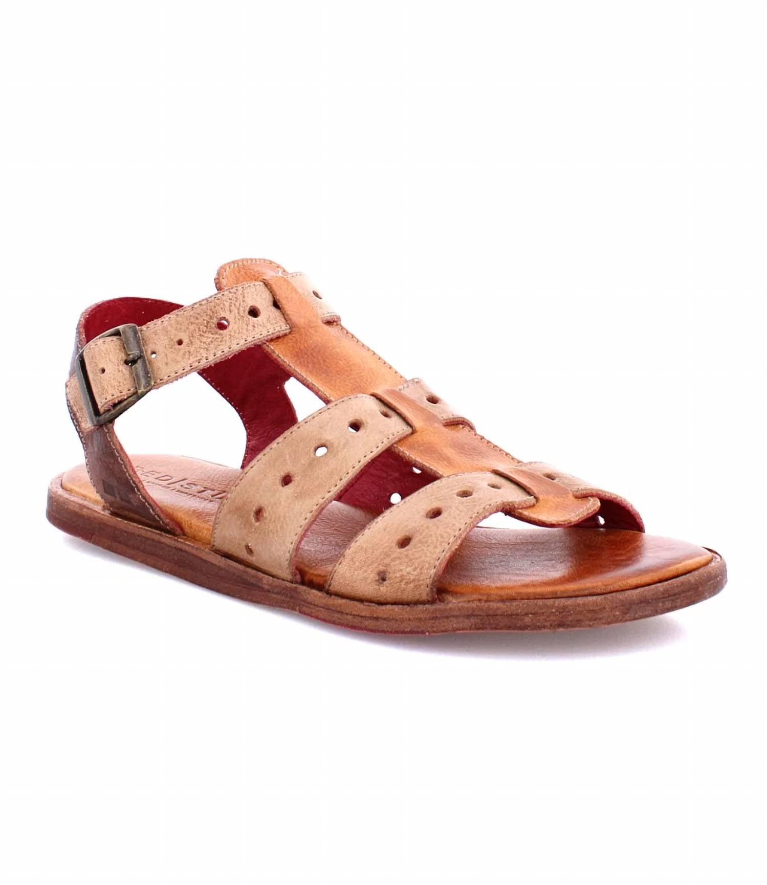 Damen Flache Buckled Sandalen In Sue Cafe Latte Rustic