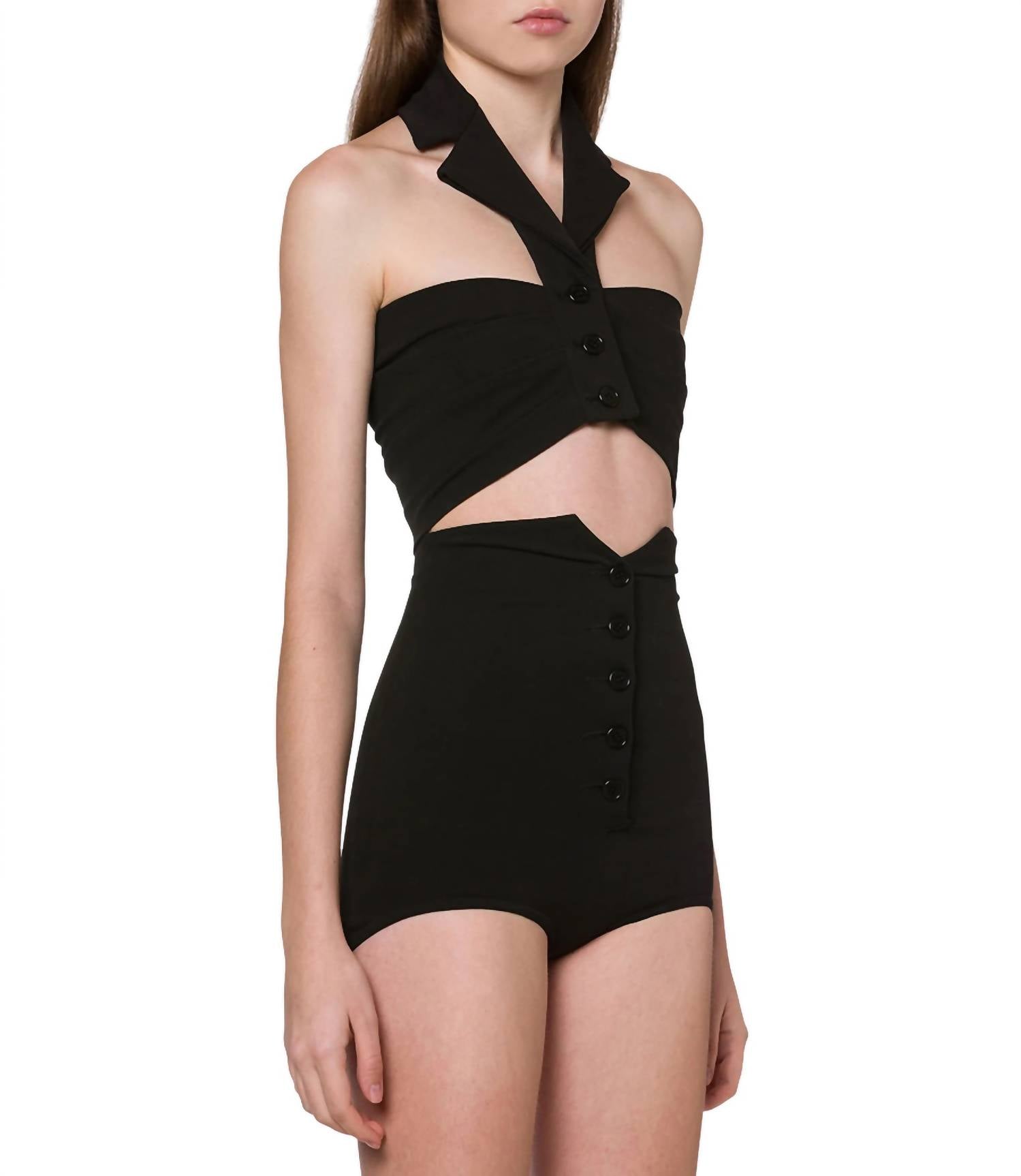 Draped Crop Top in Stretch Poplin in schwarz 7706082213948