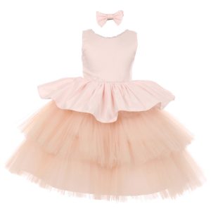 RainKids Party-Blumenmädchenkleid für kleine Mädchen, Staubrosa, Strass, Satin, Tüll, 2–4 Jahre