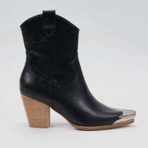 Damen Dakota Metallic Spitze Zehen Cowboy Stiefel in schwarz 7833340543036