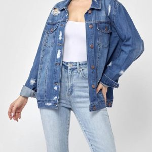 90's Distressed Jacke in Mittelblau