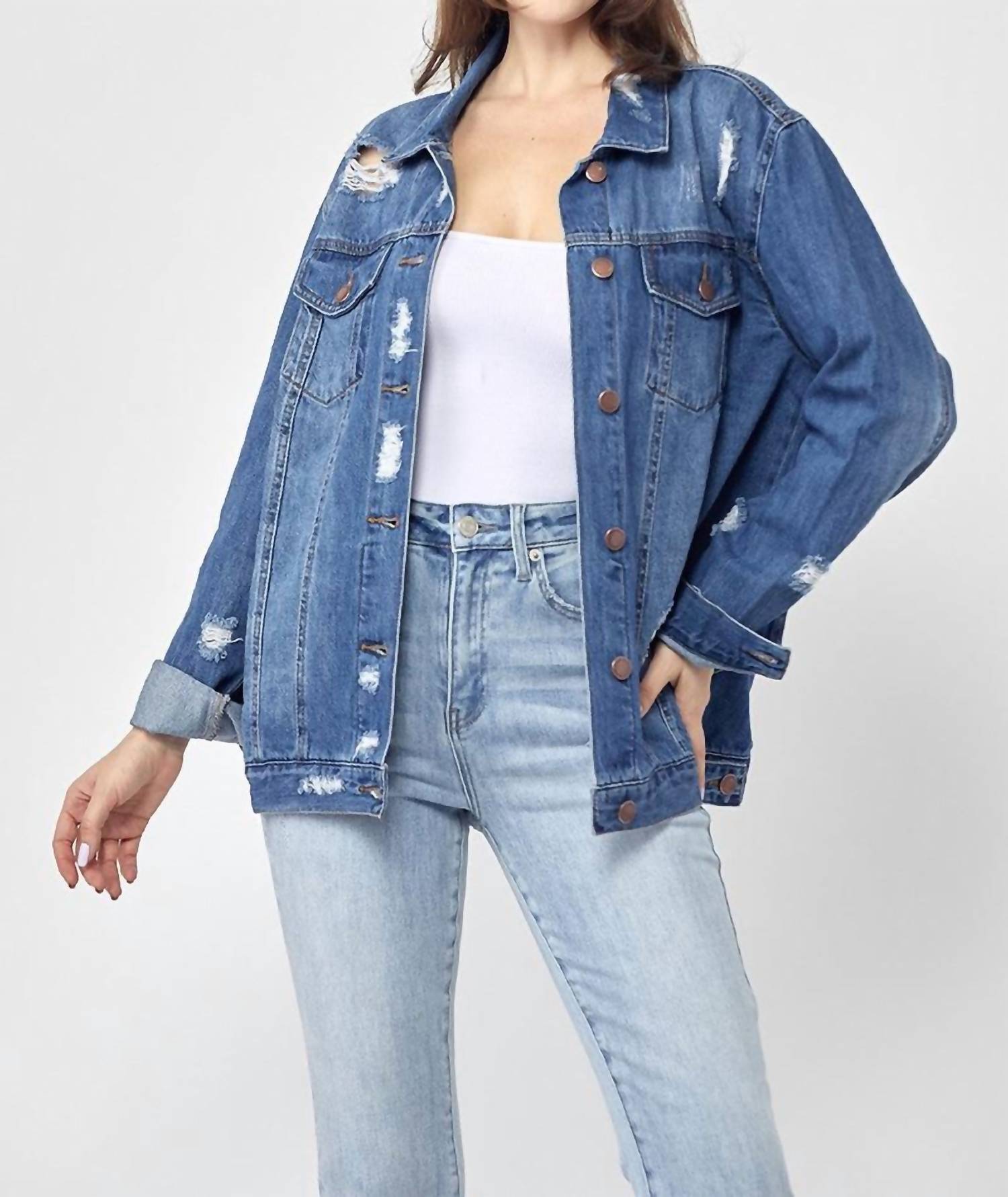 90's Distressed Jacke in Mittelblau