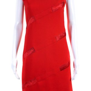 Courreges Damen ärmellose Knie Länge Cocktailkleid rot 7833541443644
