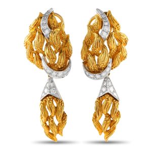 LB Exclusive Vintage 18K Gelbes und weißes Gold 0.77ct Diamant Tropfen Ohrringe -070824 – MF05 / 7705566543932