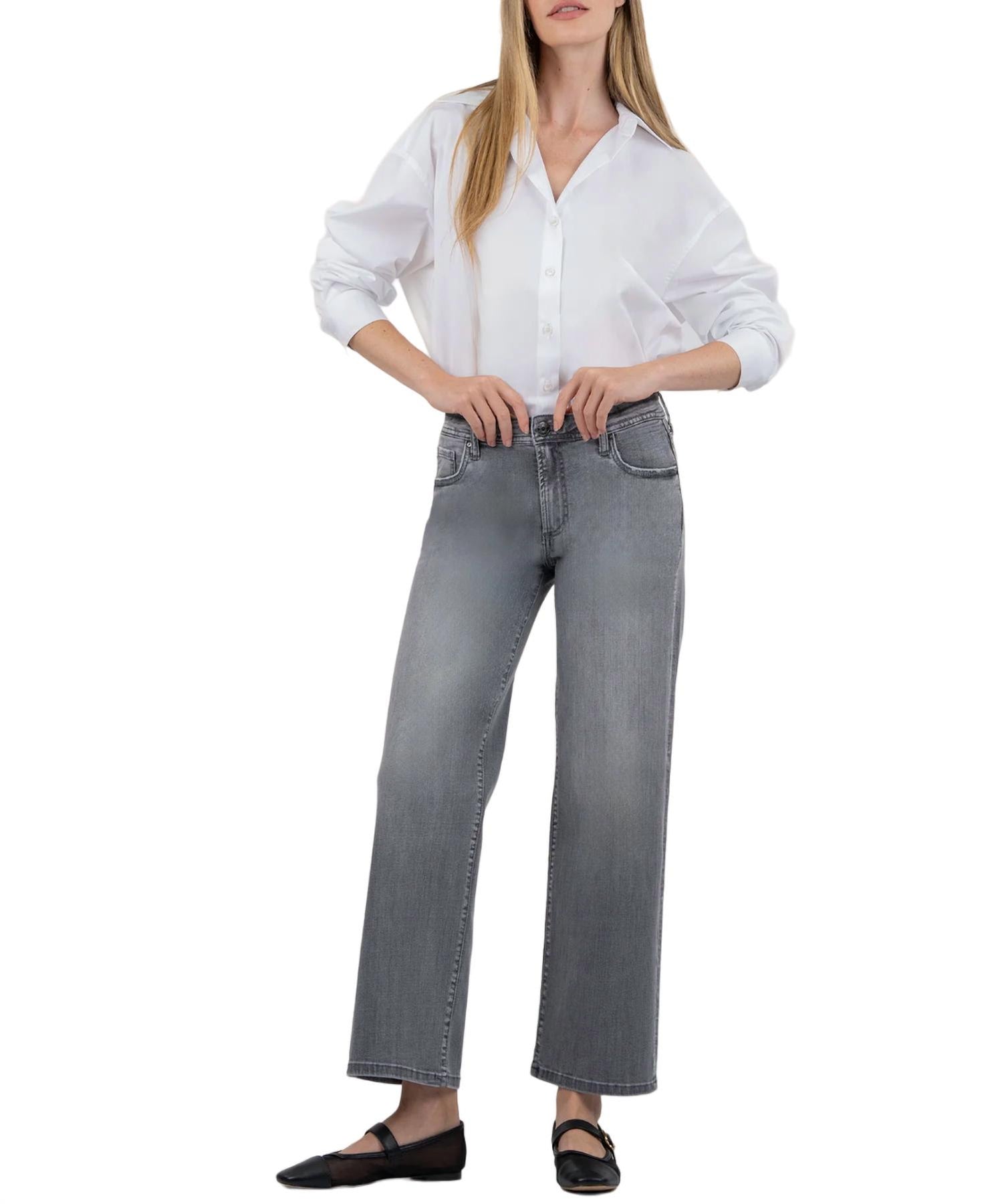 Charlotte mittlerer Bund Jeans In erklärt mit grauen Base Wash