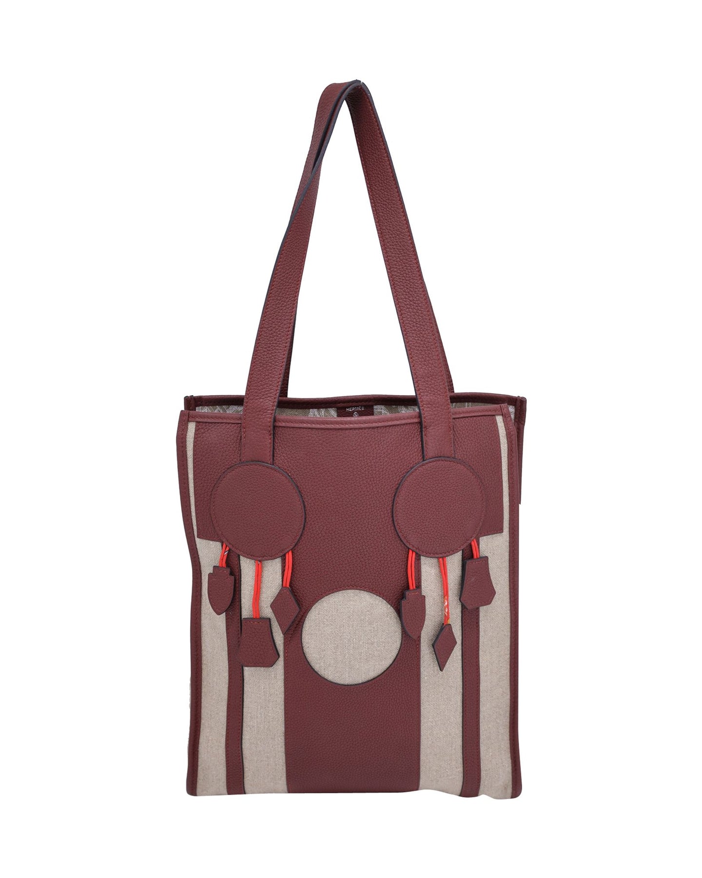 Hermes Petit H Dream Catcher Tragetasche aus rotem Leder und Beige Canvas