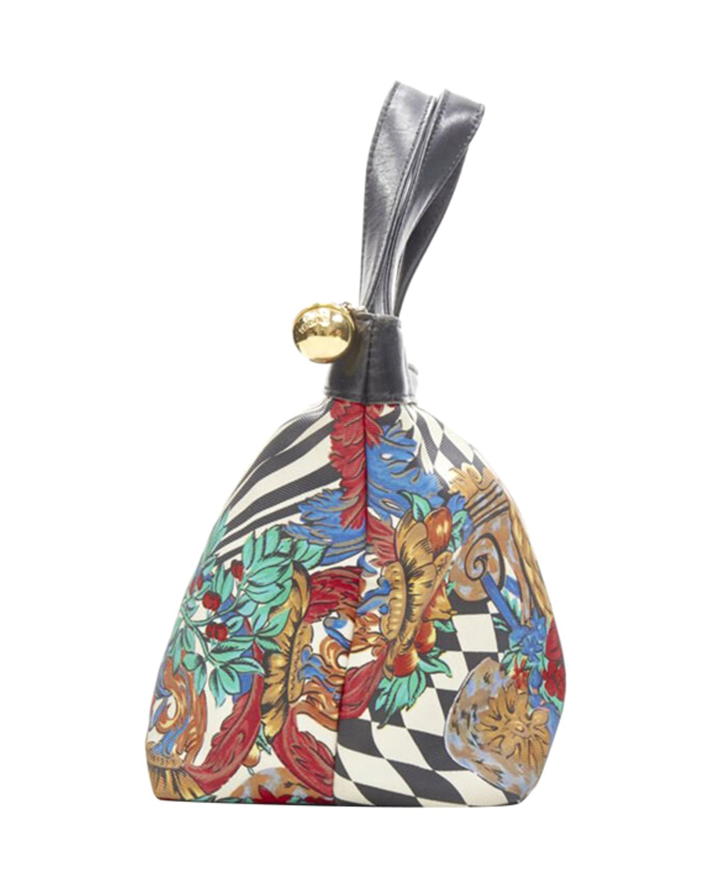GIANNI VERSACE Vintage 1990er Jahre Schachbrett Barocco Vase Leder Besatz Tasche