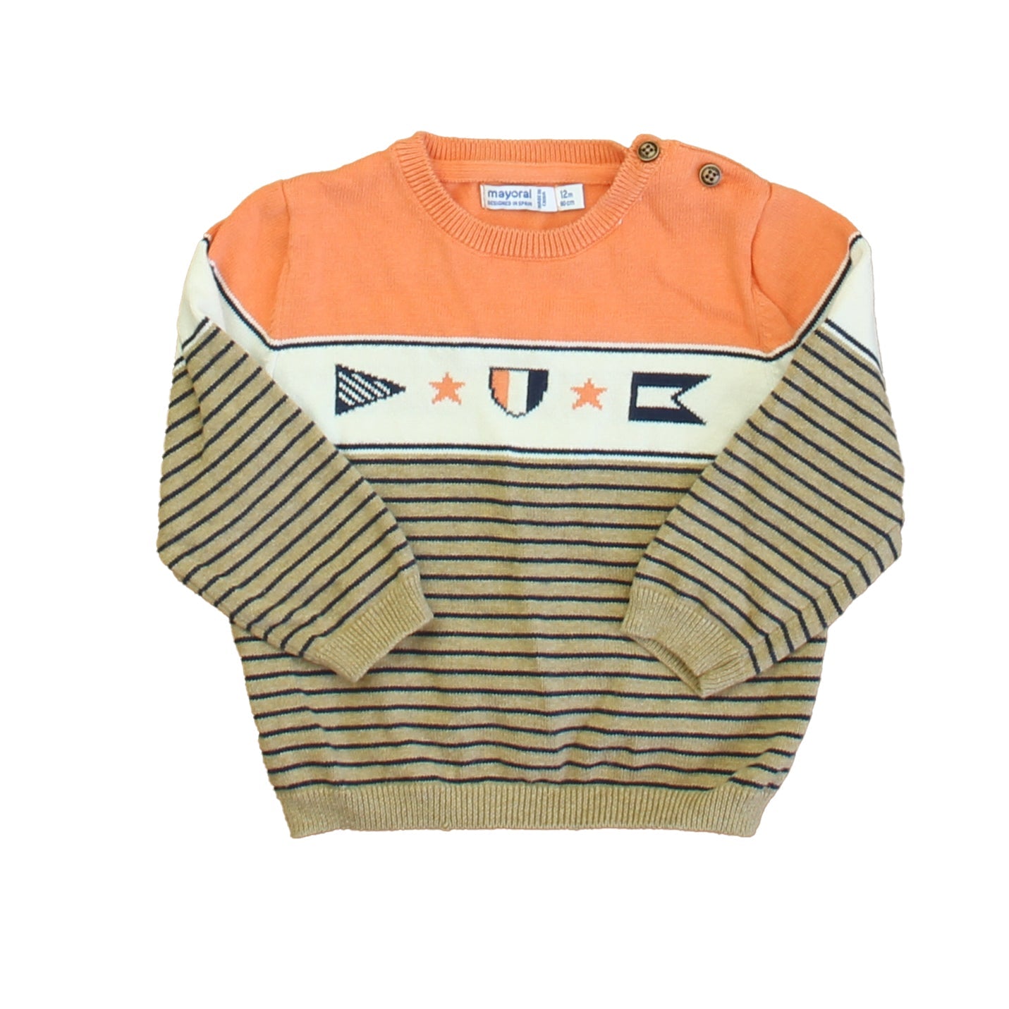 Mayoral Jungen Orange – Weiß – Brauner Pullover