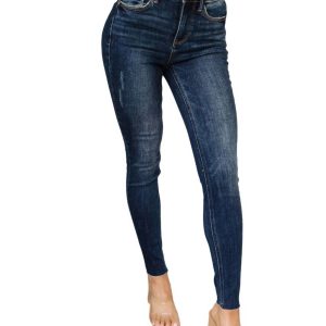 Mid Rise roher Saum Skinny Jeans in dunkel Vintage Waschung 7706028867644