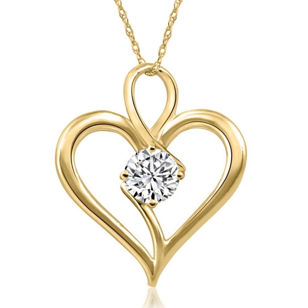 3/4ct Diamant Solitaire Herz Halskette in Gelbgold Anhänger