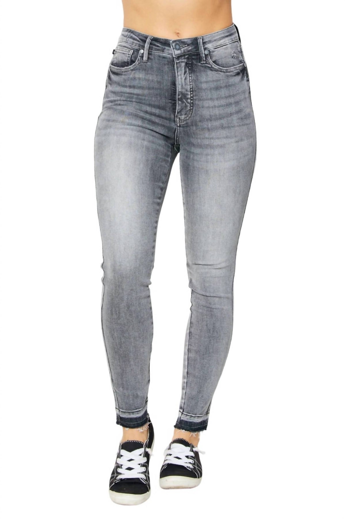 Hoher Bund Control Top Veröffentlichung Hem Skinny Jeans In Ausgewaschen Grau