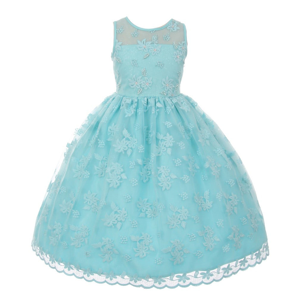 Große Mädchen Aqua Spitze Perlen verzierte Junior Brautjungfer Ostern Kleid 8-12