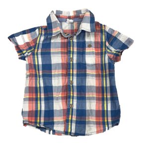 Egg Jungen blau , rosa plaid Knopf nach unten kurze Ärmel 7805851631676