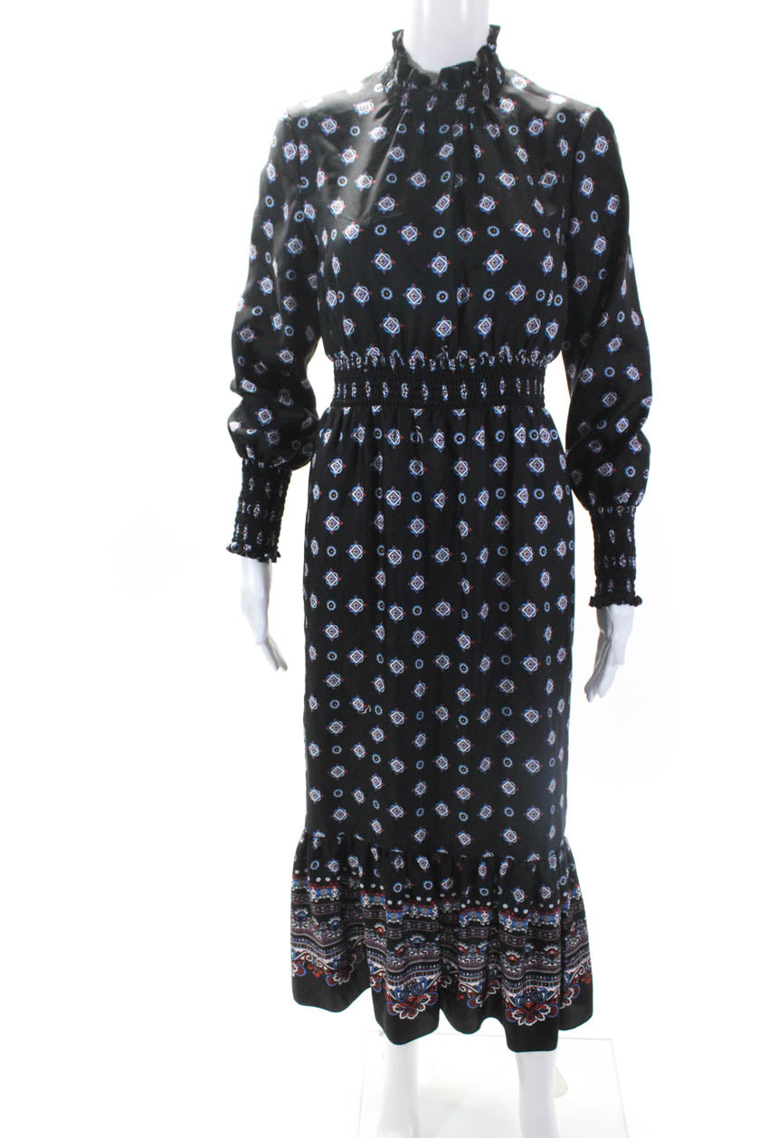 Erdem Damen hochgeschlossen lang Ärmel Tiered Maxi Kleid Schwarz Paisley