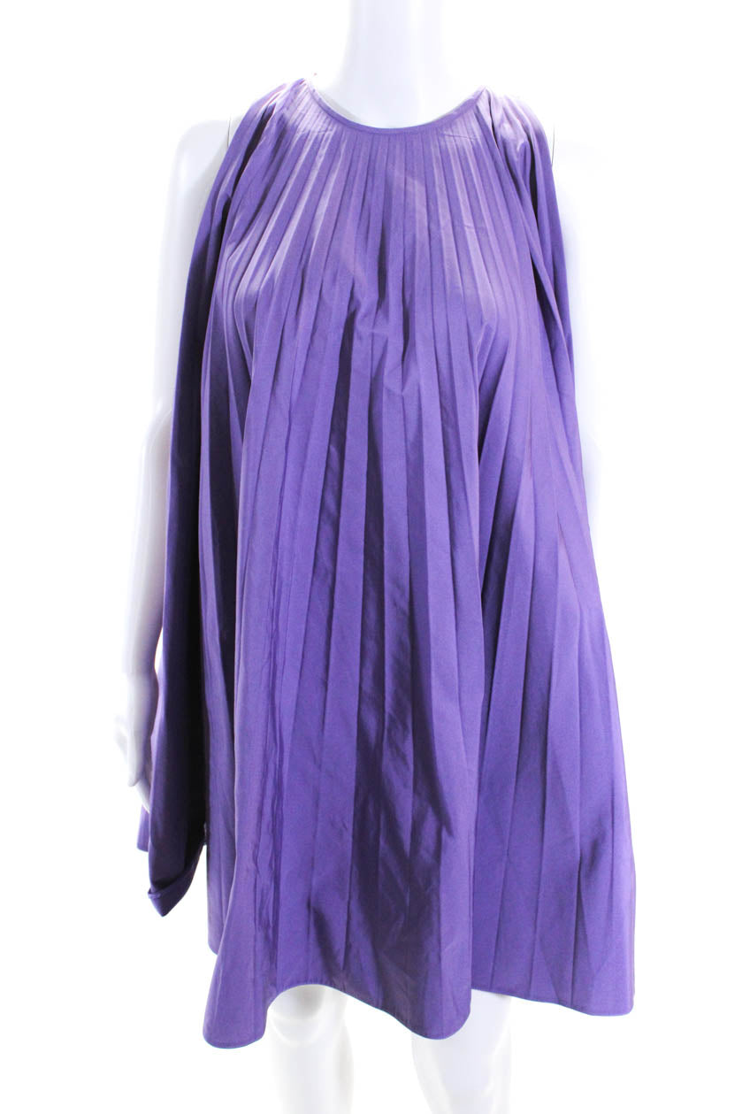 Valentino Damen Rundhals Ärmellos Plissee Mini Kleid Lila