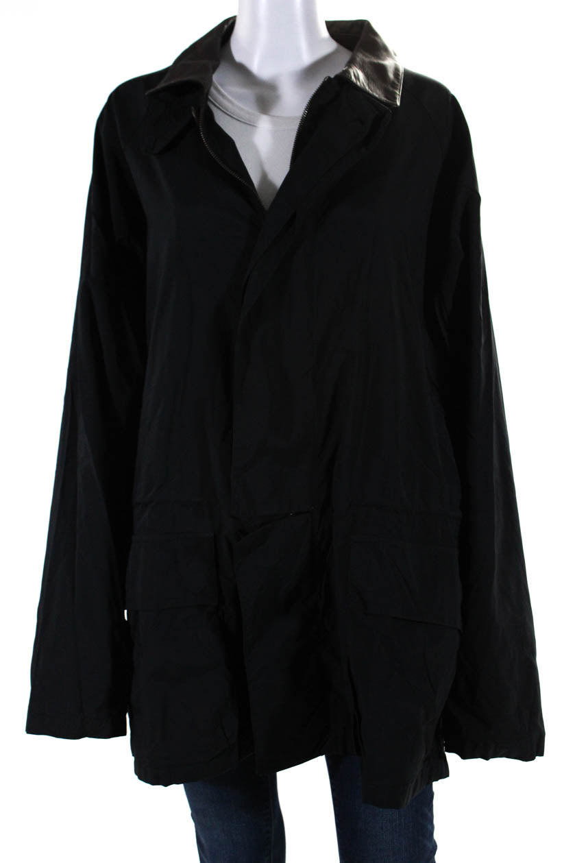 Loro Piana Damen Schwarz Kunstleder Kragen mit durchgehendem Reißverschluss Langarmjacke