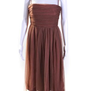 Zimmermann Damen Rückseite Zip Trägerlos Mesh Overlay Midi Kleid Braun