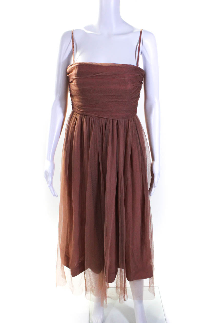 Zimmermann Damen Rückseite Zip Trägerlos Mesh Overlay Midi Kleid Braun