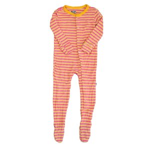 Kickee Hose Mädchen rosa , orange Streifen 1-teilige Fuß Pyjamas 7805856186428
