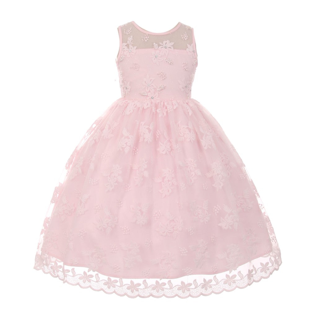 Große Mädchen Rosa Spitze Perle verzierte Junior Brautjungfer Ostern Kleid 8-12