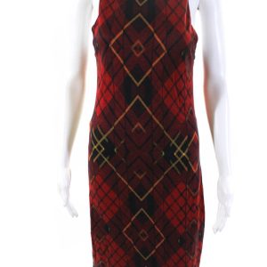 Alexander McQueen Damen kariert ärmellosen Knie Länge Shift Kleid Rot