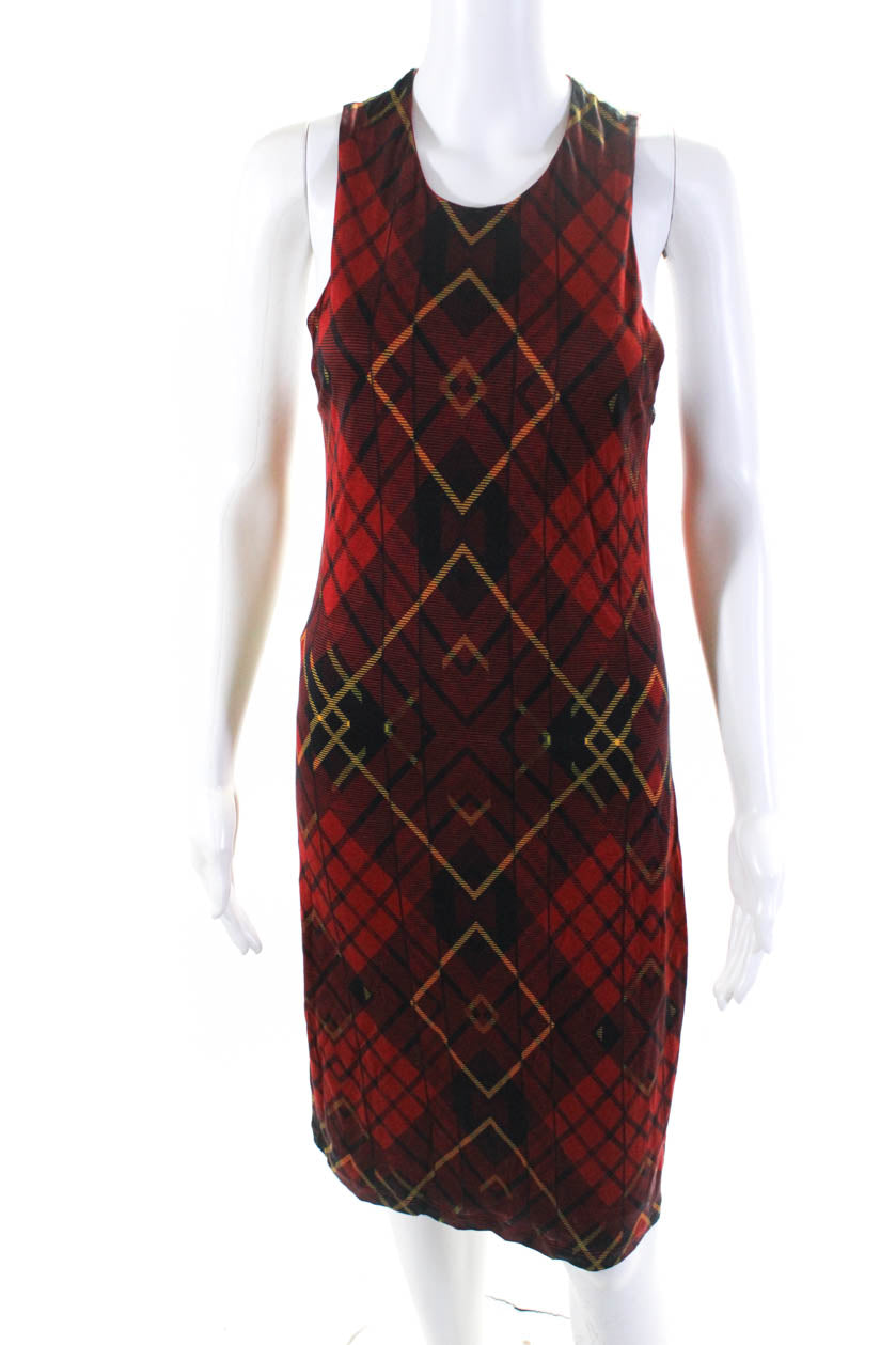 Alexander McQueen Damen kariert ärmellosen Knie Länge Shift Kleid Rot
