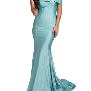Lycra off Schulter Meerjungfrau Kleid in hellblau 7833390874684