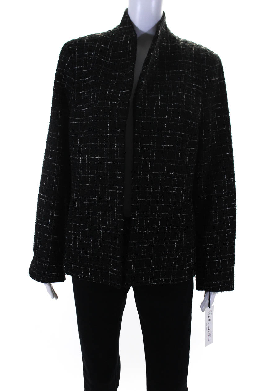 Estelle & Finn Damen Boucle Tweed Open Vorderseite Jacke Rot Schwarz Weiß