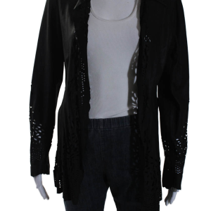 Sharis Place Damen schwarze Wildleder aus Langarmjacke 7833397493820