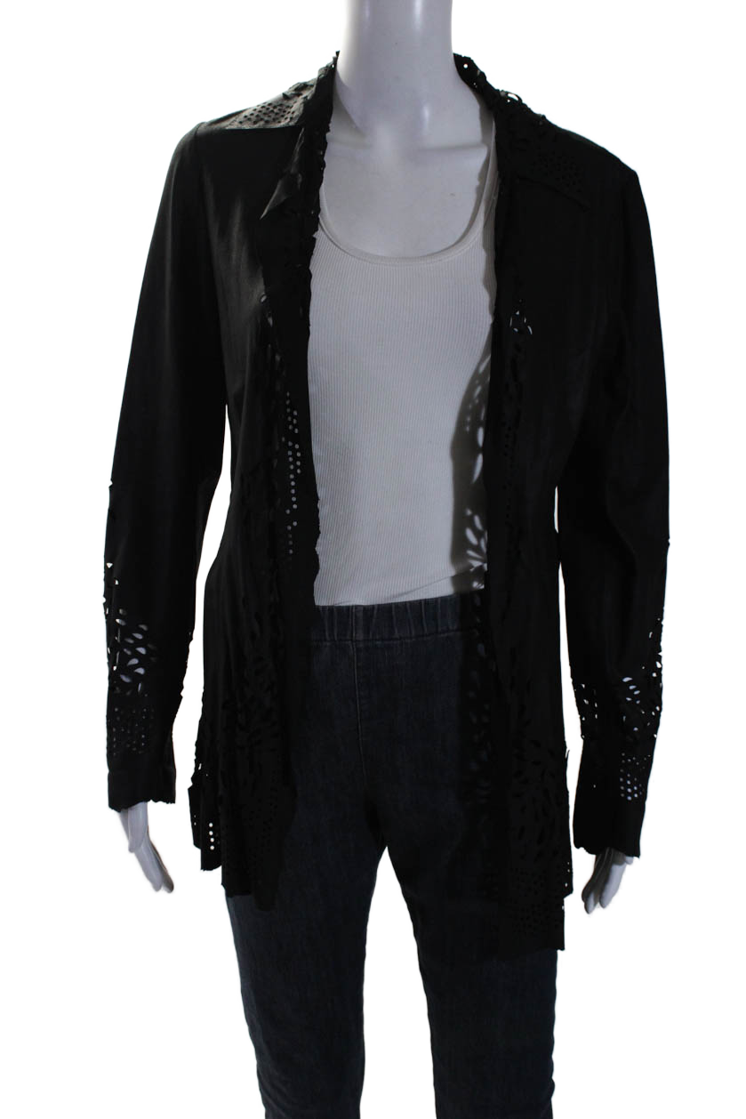 Sharis Place Damen Schwarze Wildleder geschnittene Langarmjacke