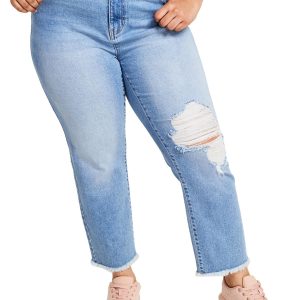 Damen hoch oben ausgefranst Saum gerade Bein Jeans
