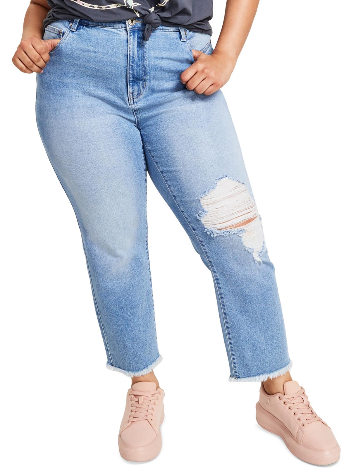 Damen Hochhaus Frayed Saum gerade Bein Jeans