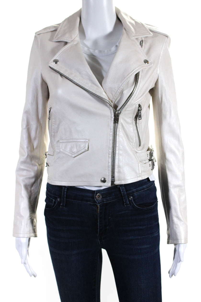 IRO Damen Leder Langarm Ashville Motorradjacke Weiß
