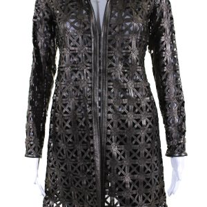 In Transit Damen Laser Schnitt Metallic Mesh Leder Jacke braun schwarz 7833409290300