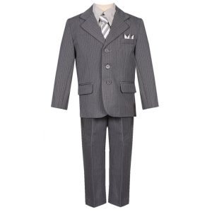 Graue Nadelstreifen-Weste, Jacke, Hose, 5-teiliges Set für kleine Jungen, Anzug für besondere Anlässe, 2–7