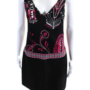 Emilio Pucci Damen stricken abstrakten Druck V-Ausschnitt rückenlos Minikleid schwarz 7833456902204