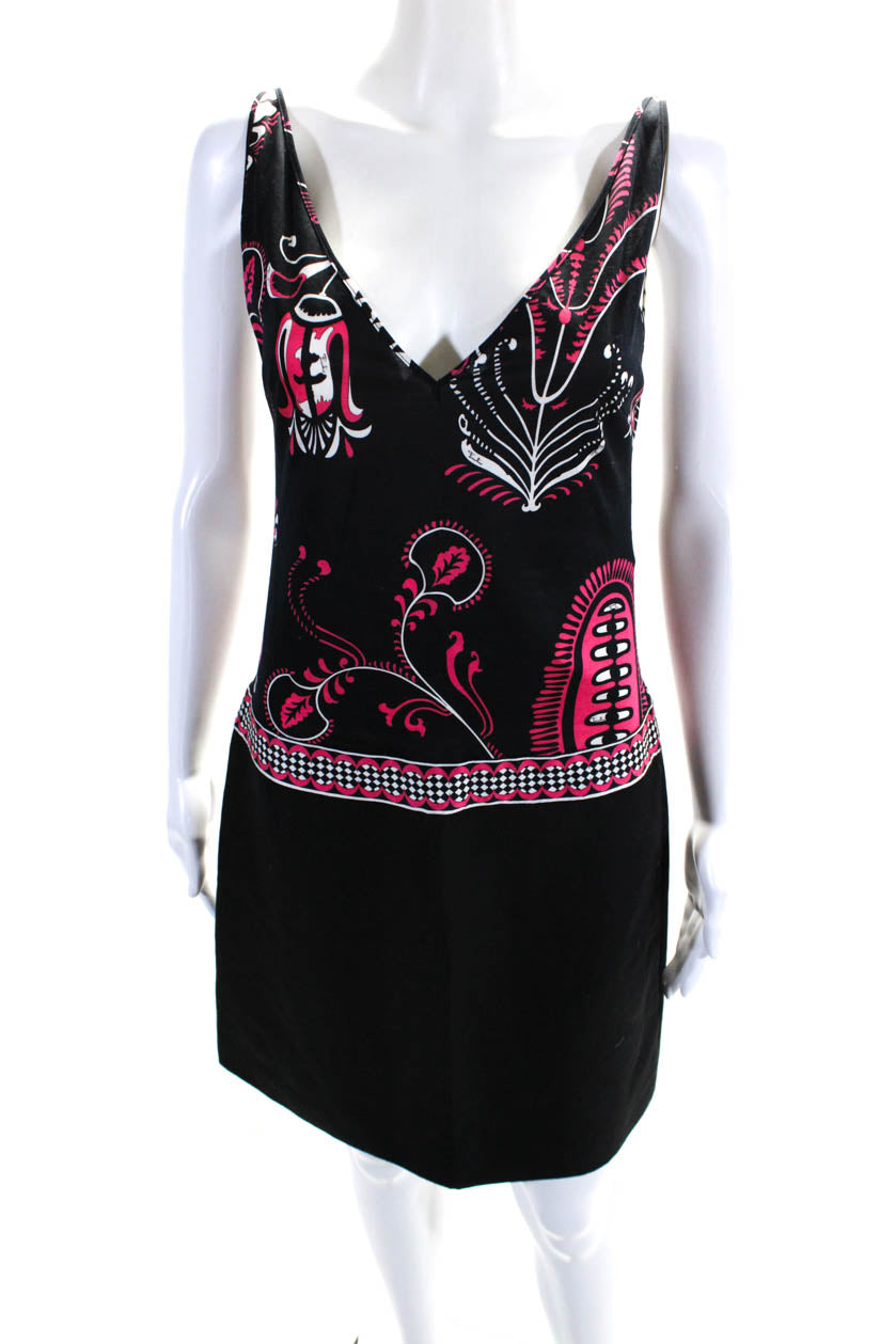Emilio Pucci Damen Strick Abstract Muster V-Ausschnitt Rückenfreies Minikleid Schwarz