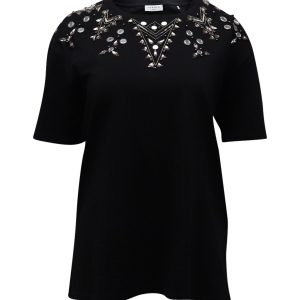 Sandro Paris Embellished T-Shirt aus schwarzer Baumwolle