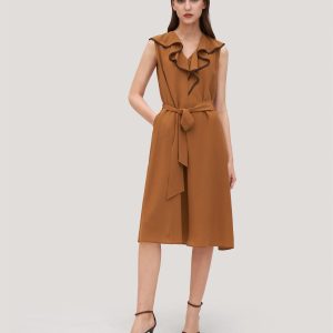Damen V-Ausschnitt ärmellose Seide Orchidee Kleid