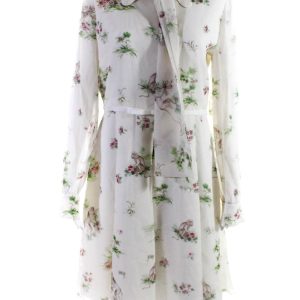 Giambattista Valli Damen Seide Blumen Print Georgette Kleid weiß 7833456017468