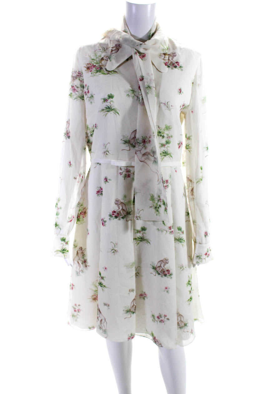 Giambattista Valli Damen Seide Blumenmuster Georgette Kleid Weiß