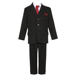 Schwarze Nadelstreifen-Weste, Jacke, Hose, 5-teiliges Set für große Jungen, Anzug für besondere Anlässe, 8–20