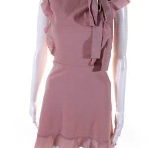 rot valentino Damen zurück Reißverschluss Mock Hals gekräuselte Mantel Kleid rosa 7833469452348