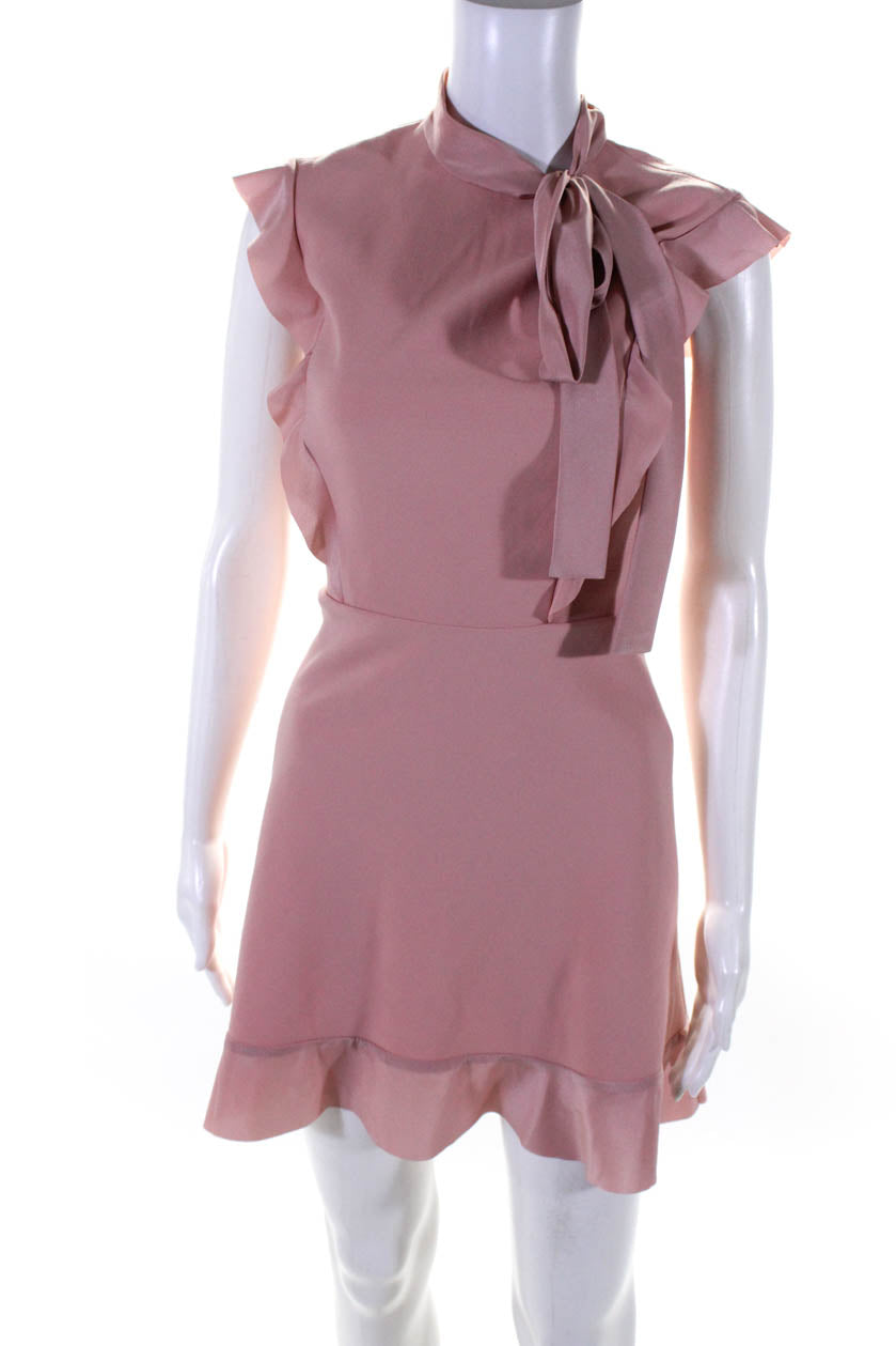 RED Valentino Damen zurück Zip Stehkragen Rüschen Mantel Kleid Rosa