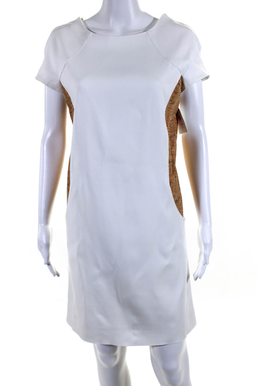 Courreges Damen Kurzarm Empiement Kleid Weiß Braun