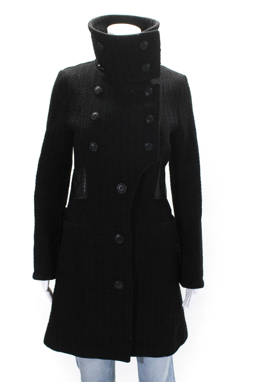 Mackage Damen Wollleder Gürtel Knopf bis Mitte Länge Trenchcoat Schwarz