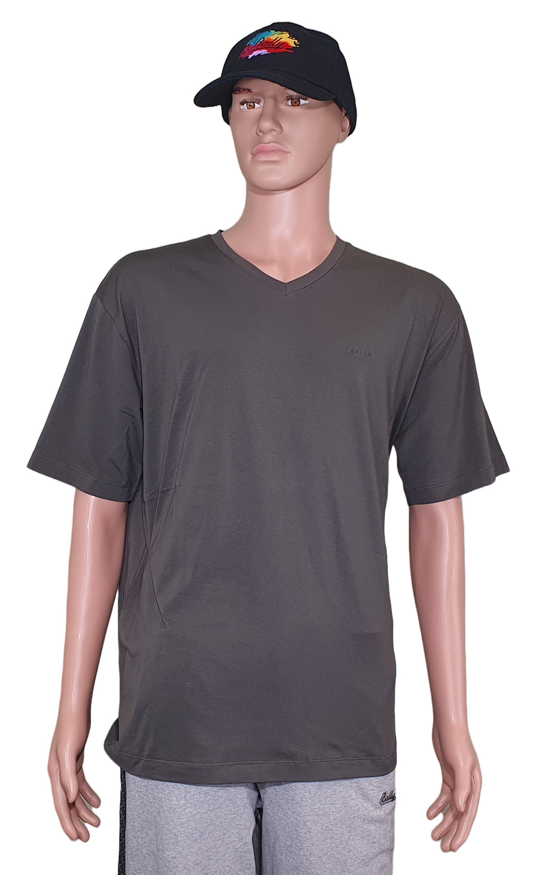 Bally 6301169 Herren Forest Grün Baumwolle V-Ausschnitt Logo T-Shirt